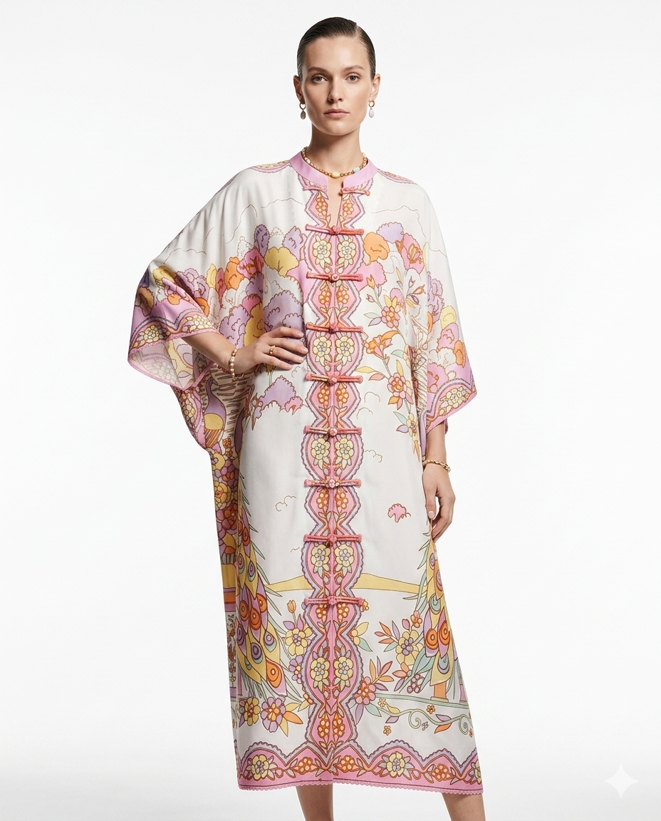 Peacock Chiffon Mandarin Dress
