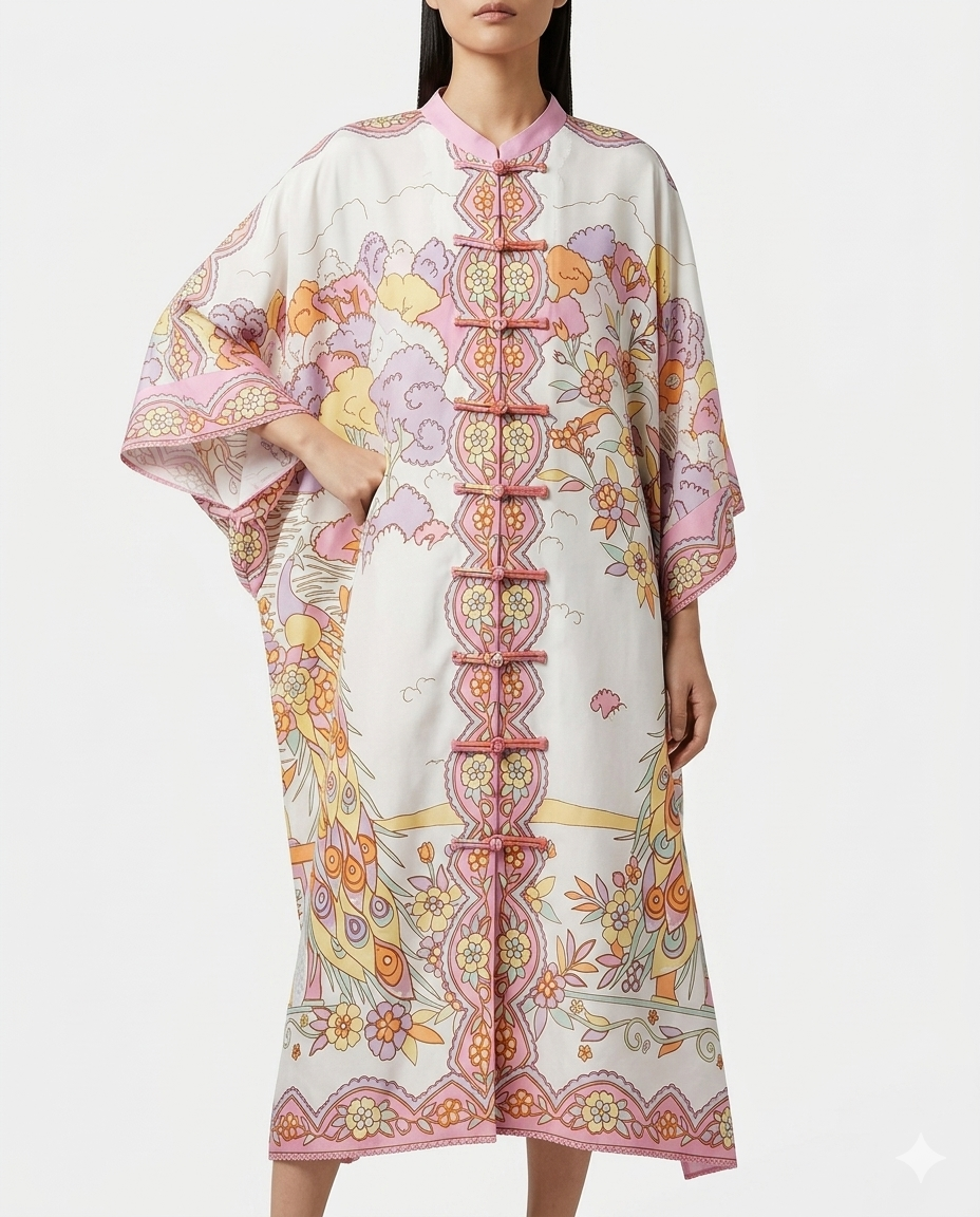 Peacock Chiffon Mandarin Dress