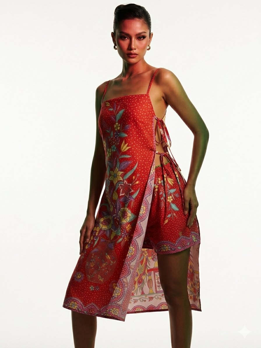 Tie-Side Midi Cotton Dress