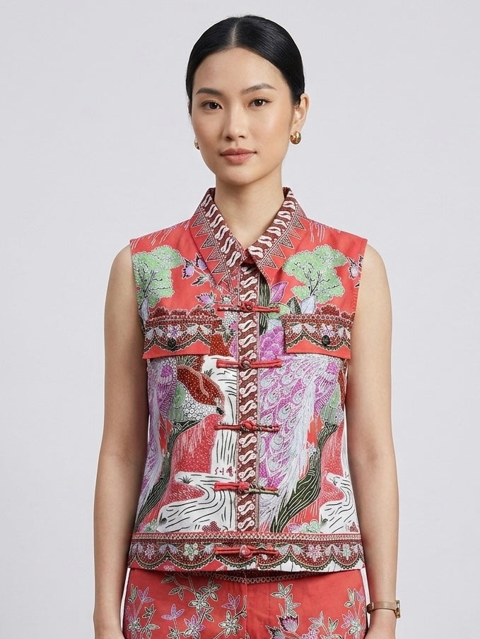 River Peacock Sleeveless Woven Button