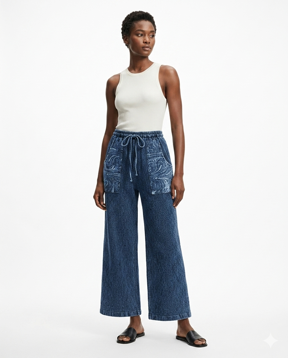 Contrast Patch Pocket Straight Pants