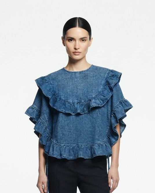 Ruffle Indigo Stone Blouse