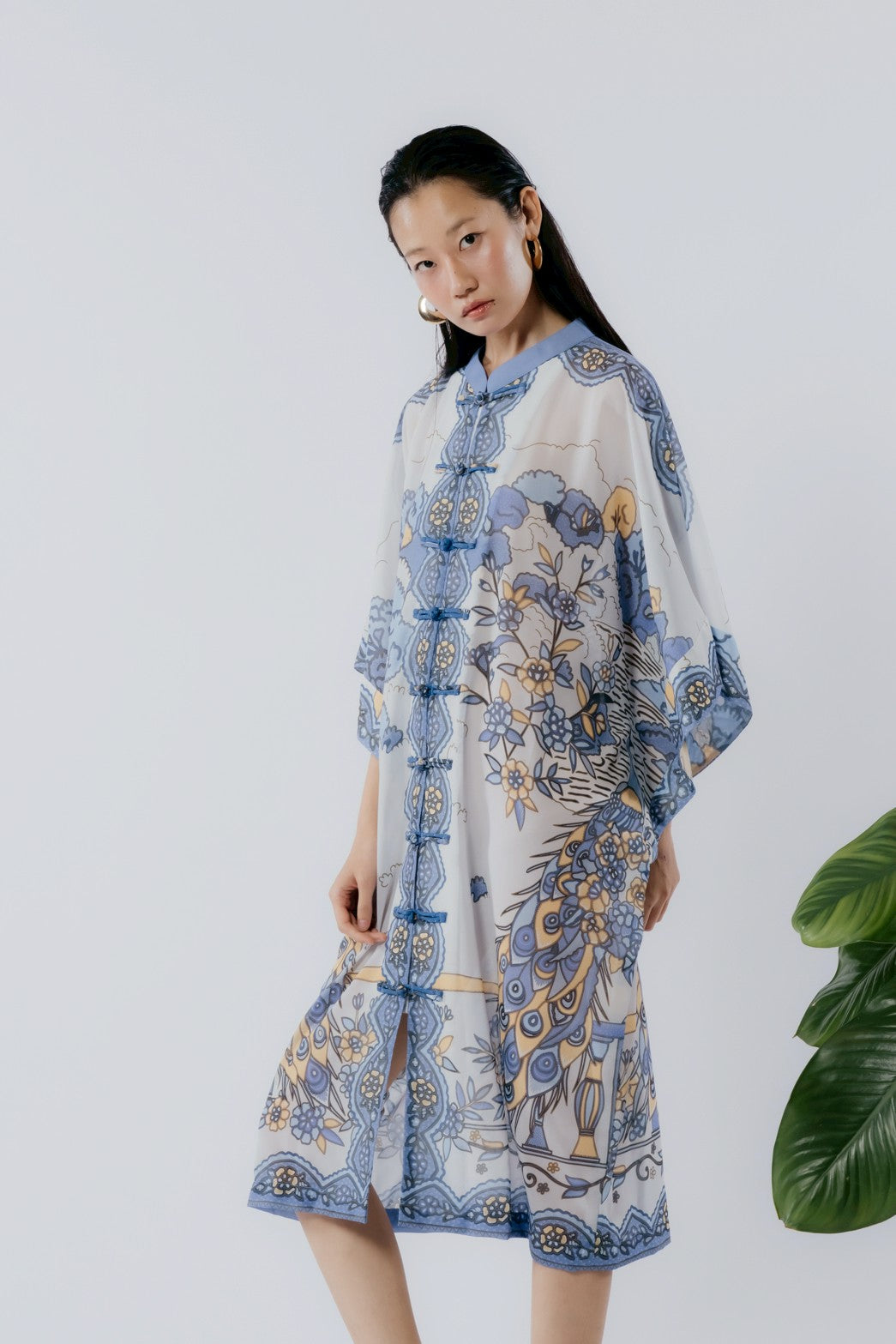Peacock Chiffon Mandarin Dress