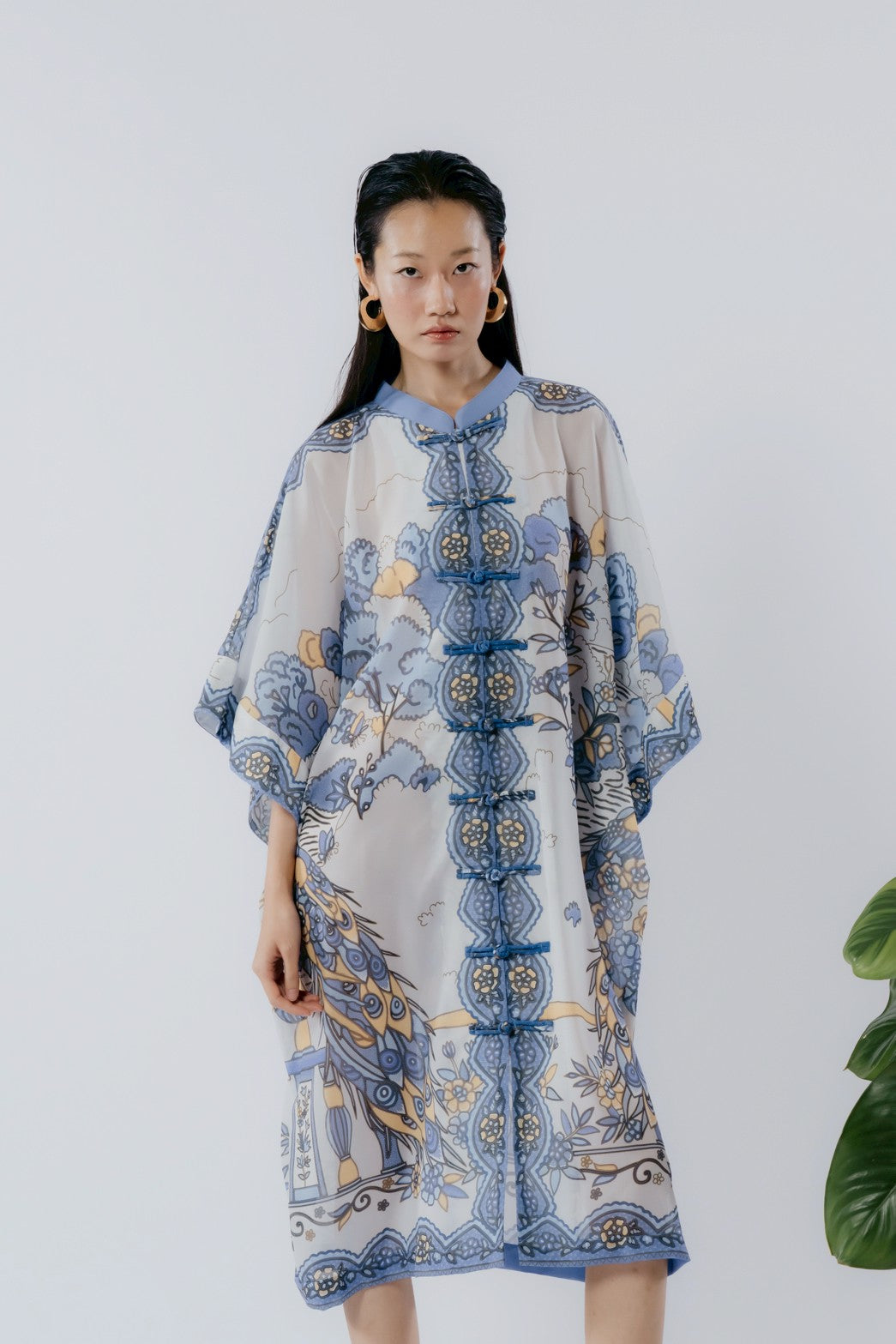 Peacock Chiffon Mandarin Dress