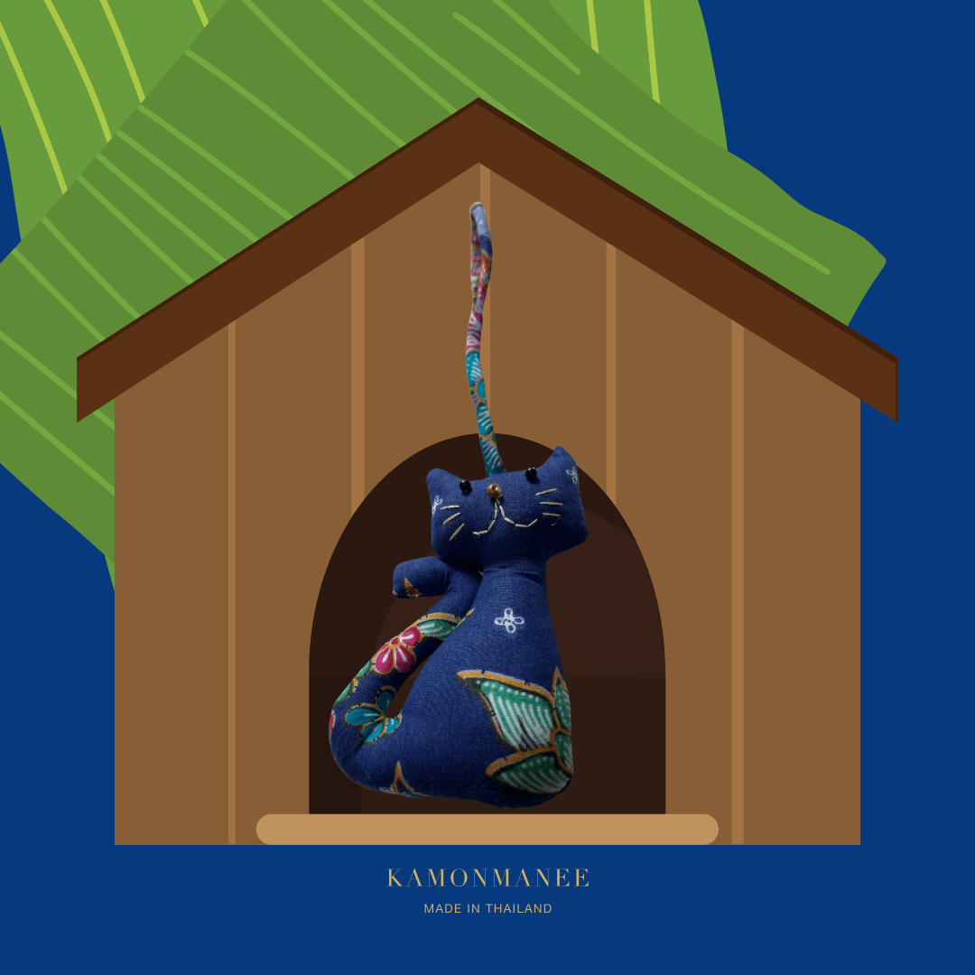 Batik Sit Cat Charm with String - KAMONMANEE