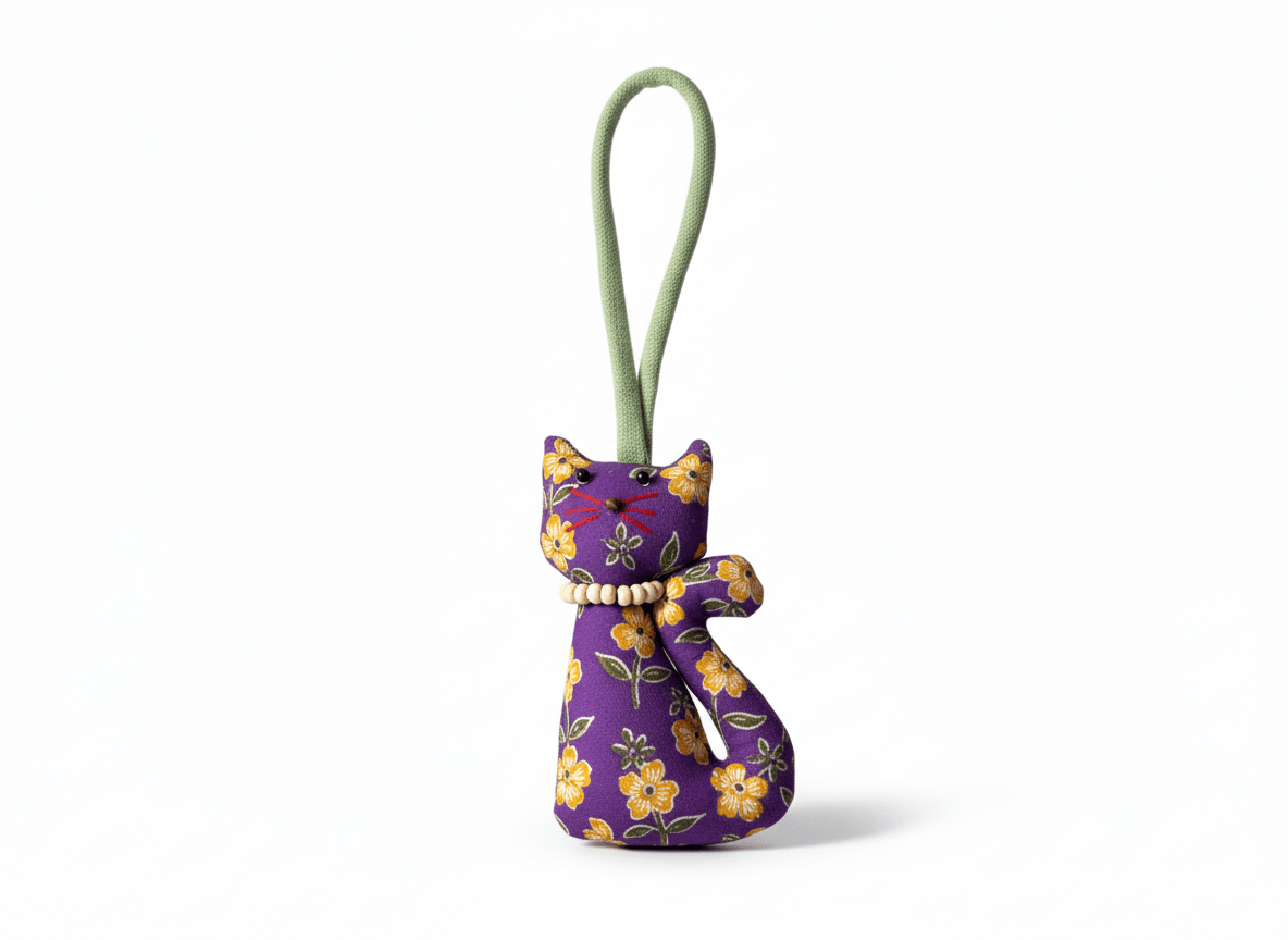 Batik Sit Cat Charm with String - KAMONMANEE