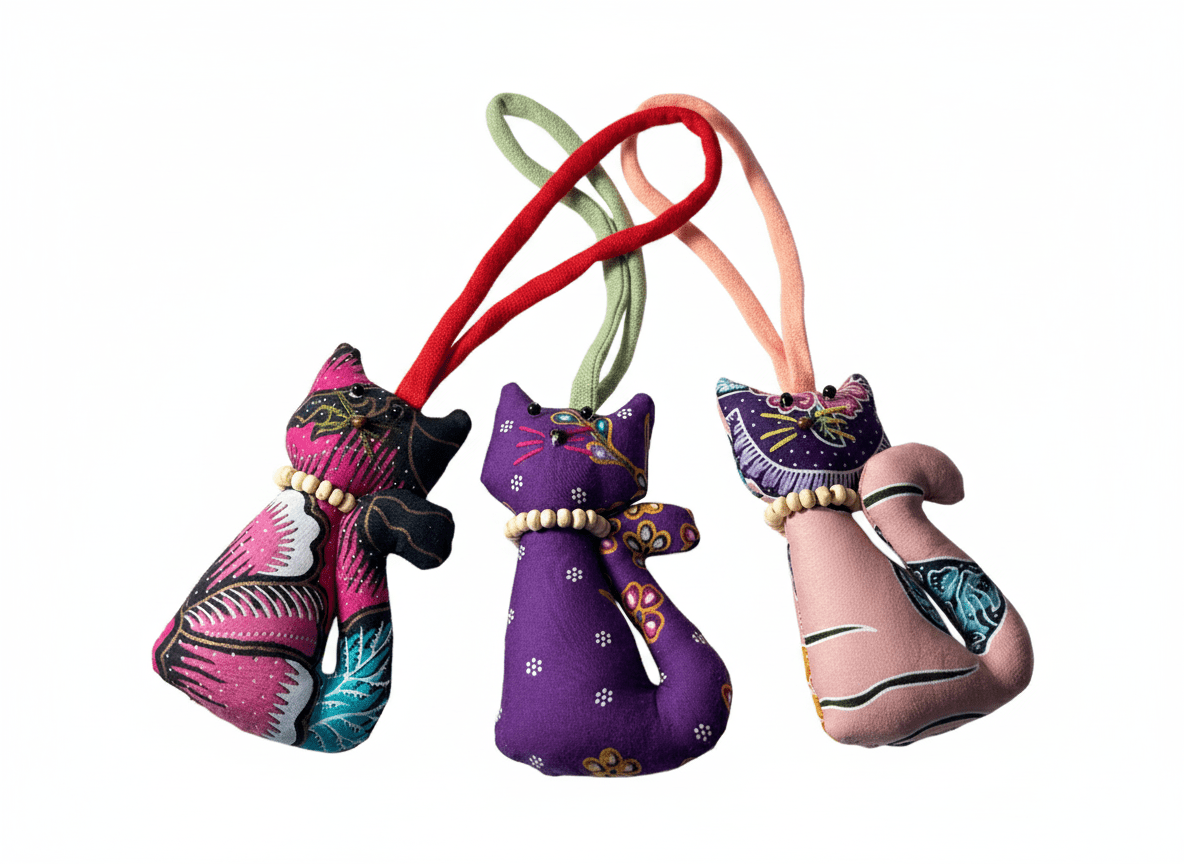 Batik Sit Cat Charm with String - KAMONMANEE