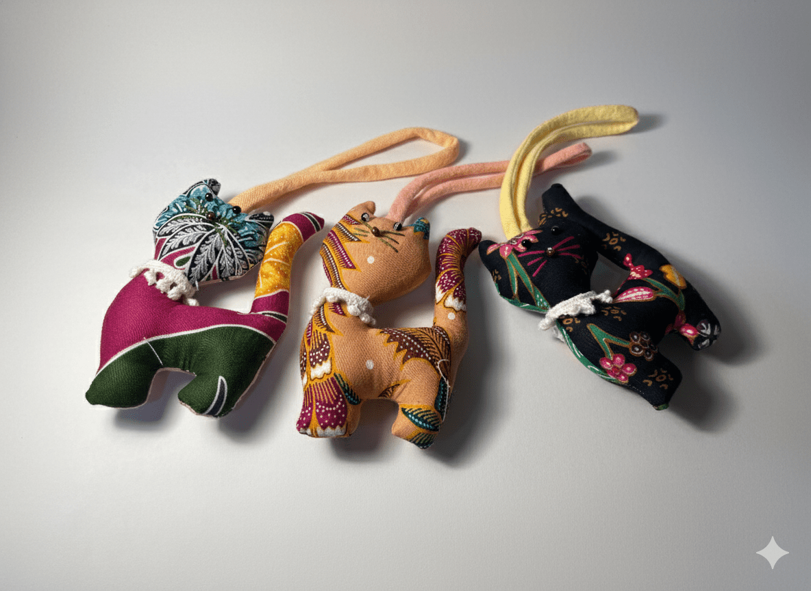 Batik Stand Cat Charm with String - KAMONMANEE