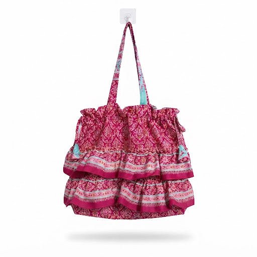 Double Ruffle Drawstring Shoulder Bag - KAMONMANEE