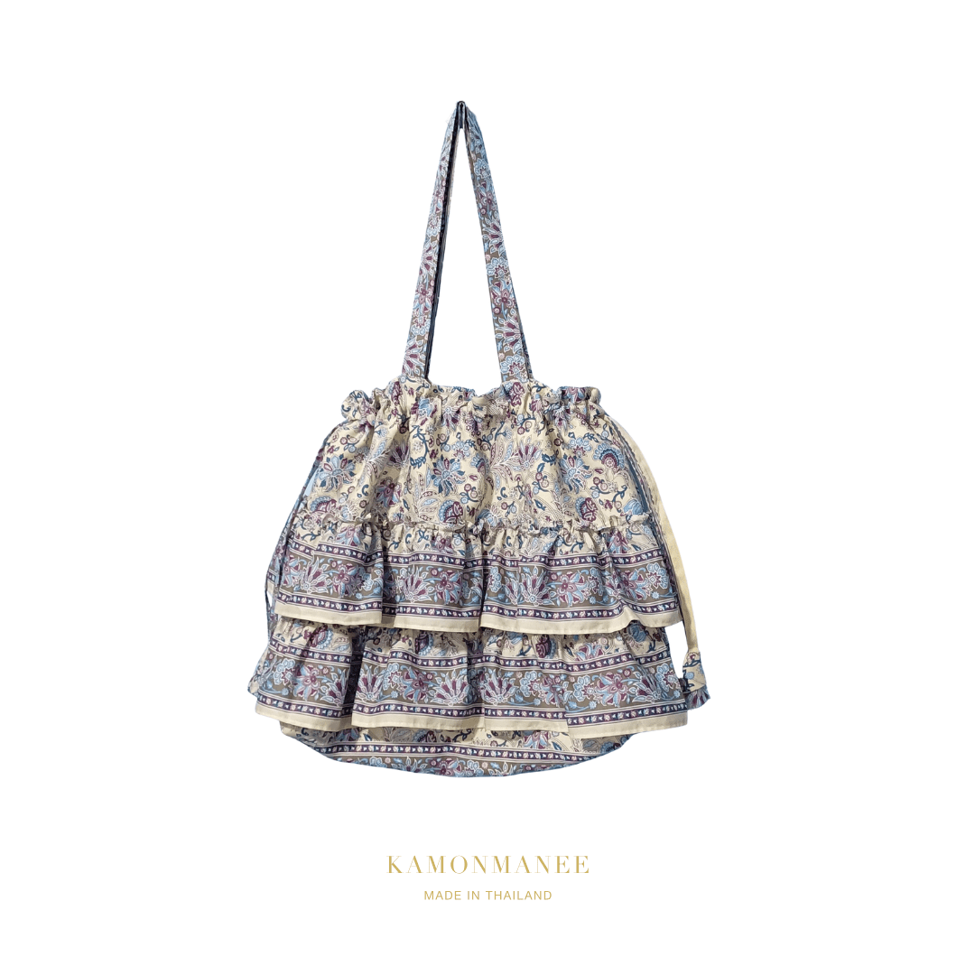 Double Ruffle Drawstring Shoulder Bag - KAMONMANEE