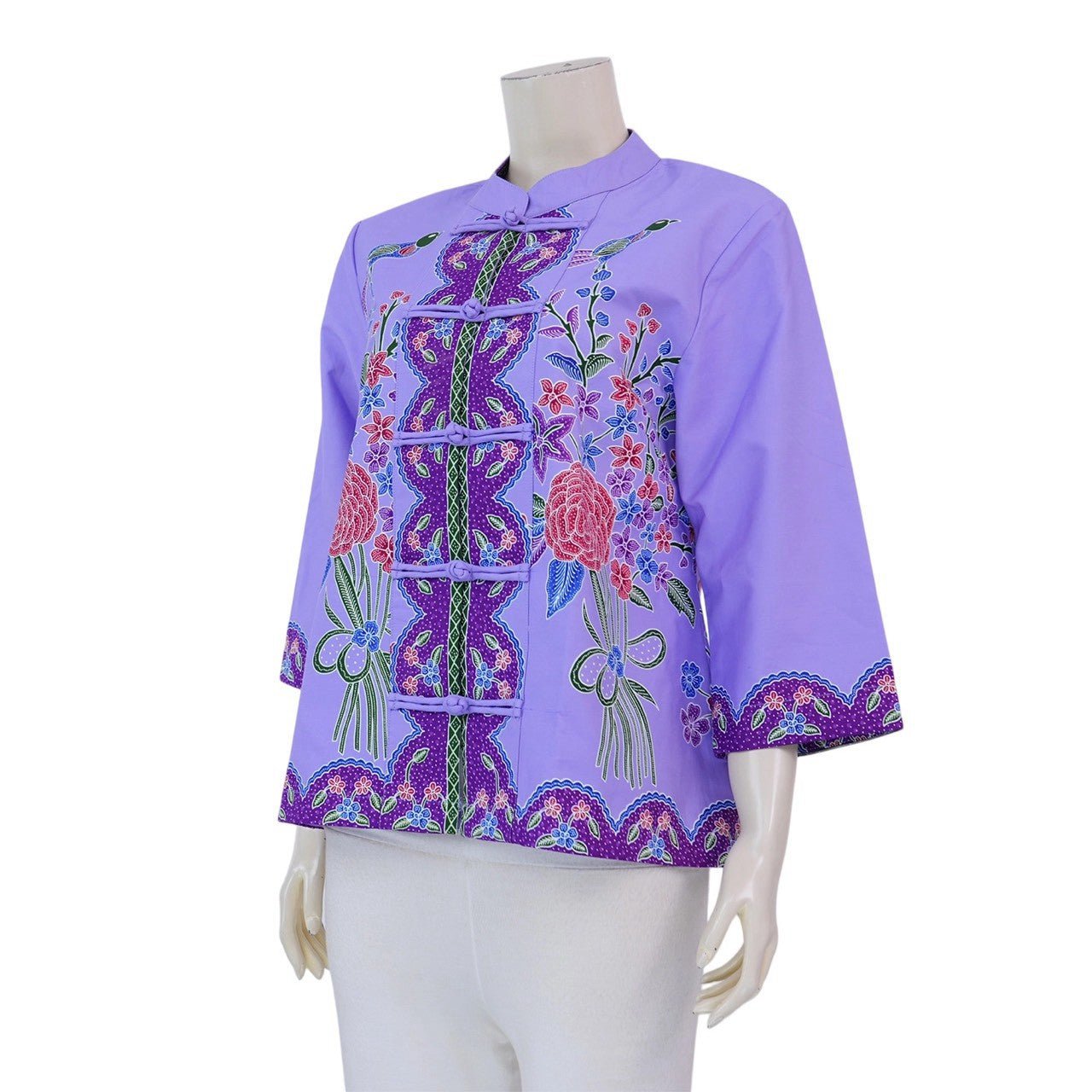 Floral Mandarin Collar Blouse - SOUTH FABRIC