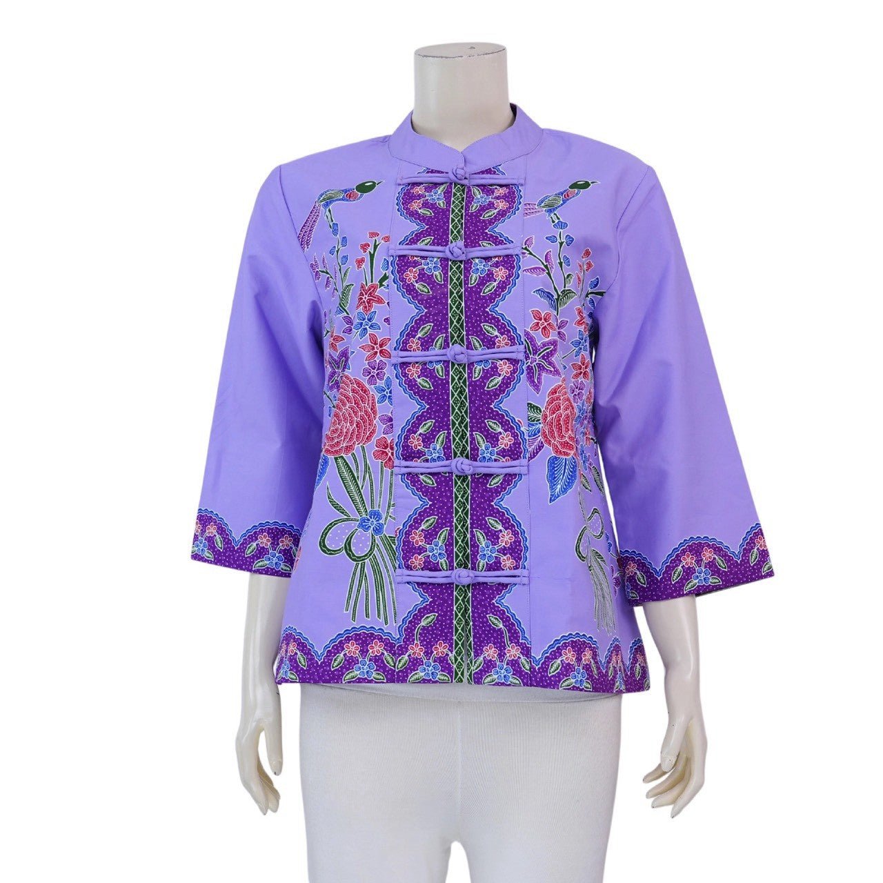 Floral Mandarin Collar Blouse - SOUTH FABRIC