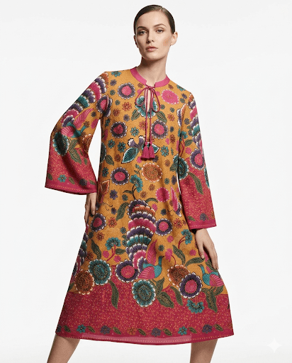 Fuchia Gold Peacock Chiffon Boho Dress - BALC