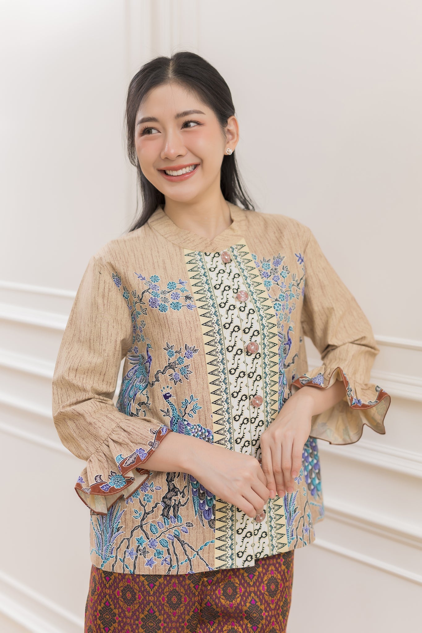 Gold Peacock Chinese Collar Blouse - SOUTH FABRIC