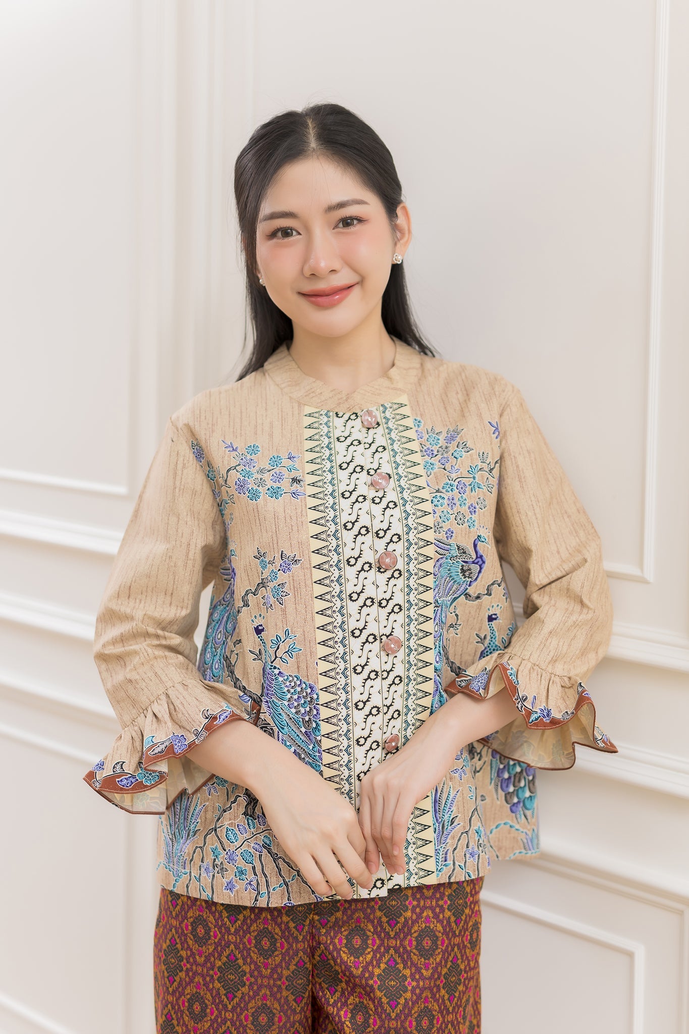 Gold Peacock Chinese Collar Blouse - SOUTH FABRIC