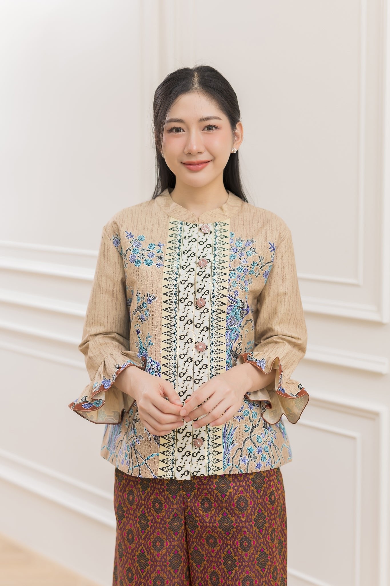 Gold Peacock Chinese Collar Blouse - SOUTH FABRIC