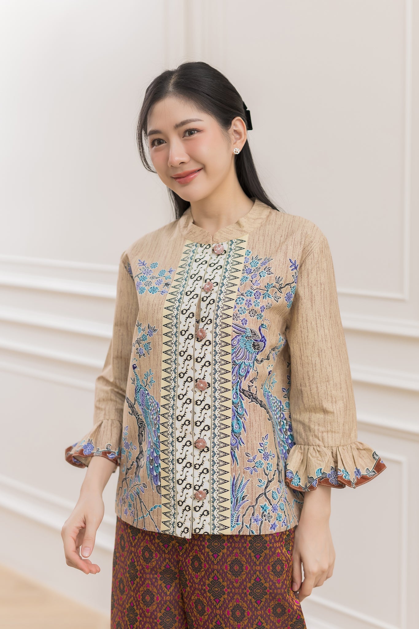 Gold Peacock Chinese Collar Blouse - SOUTH FABRIC