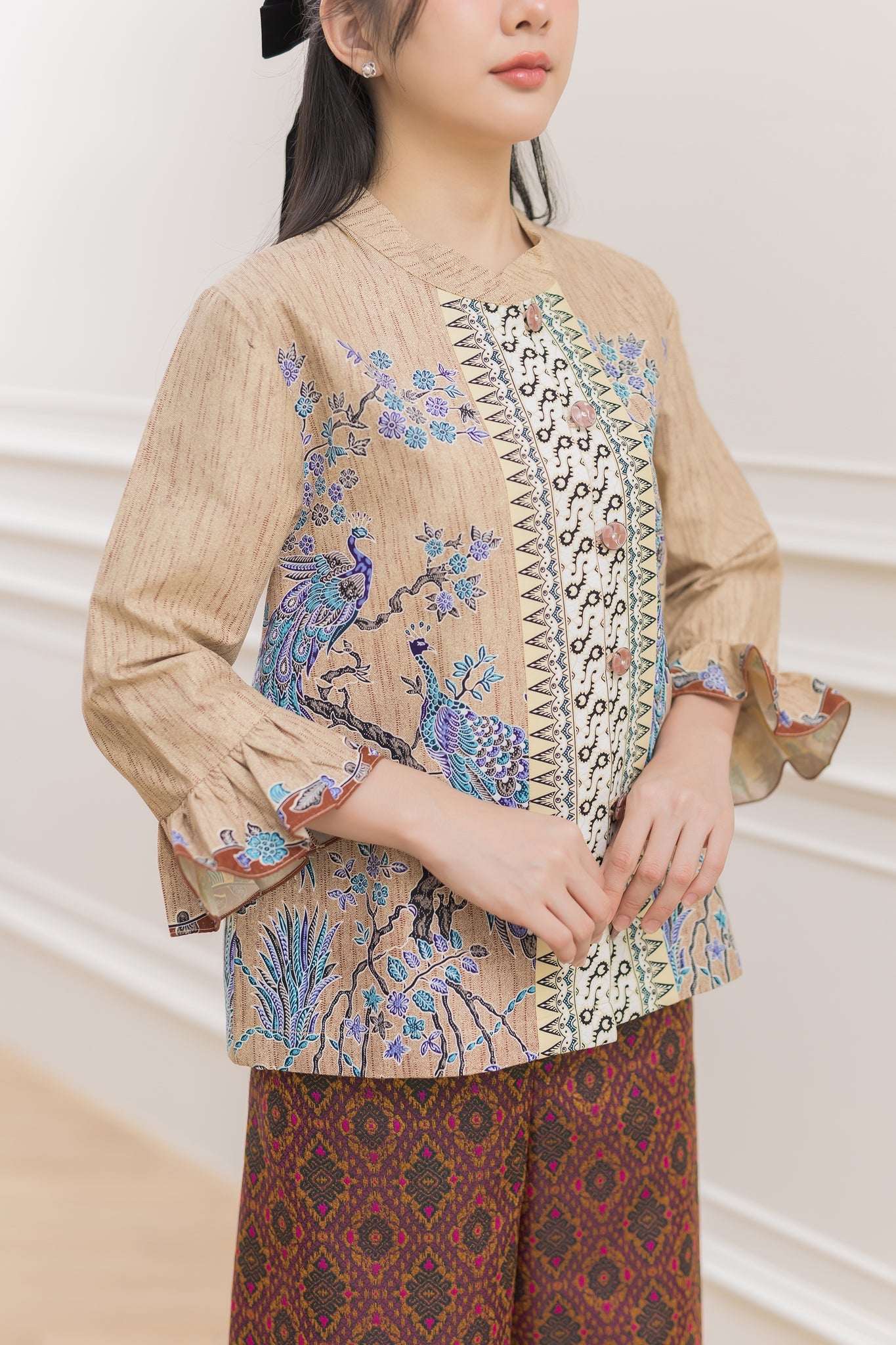 Gold Peacock Chinese Collar Blouse - SOUTH FABRIC