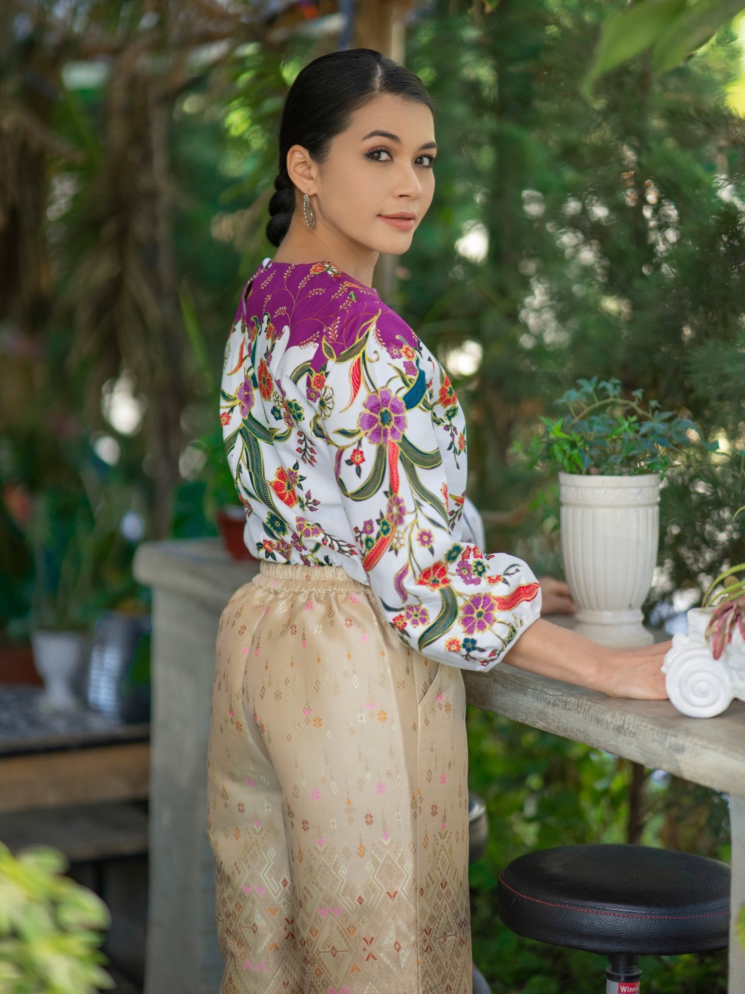 Gold Printed Batik Blouse - SOUTH FABRIC