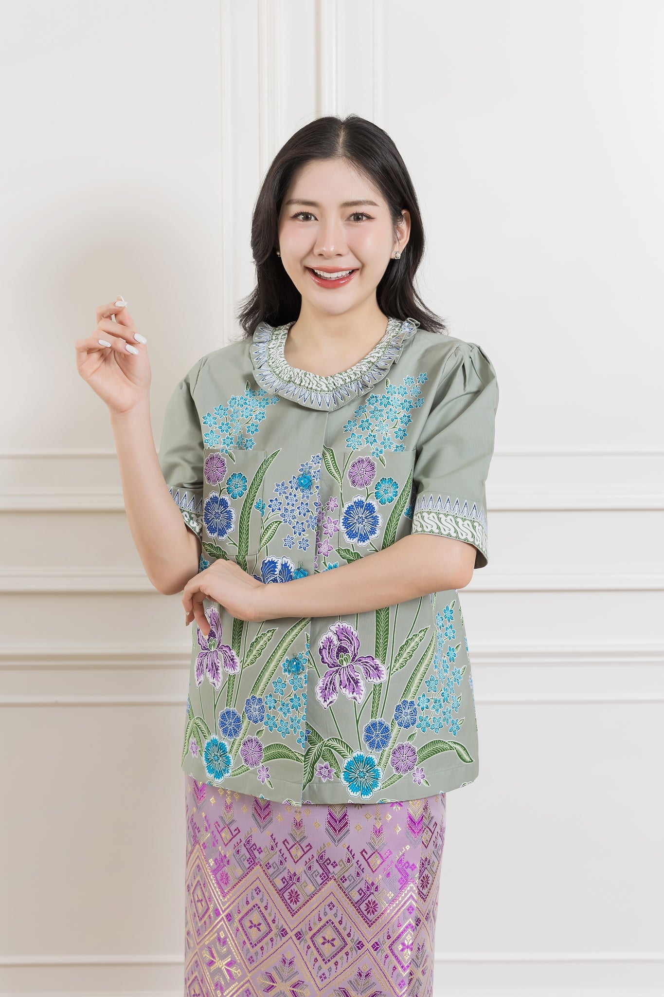 Gray Lucky Orchid Luxury Blouse - SOUTH FABRIC