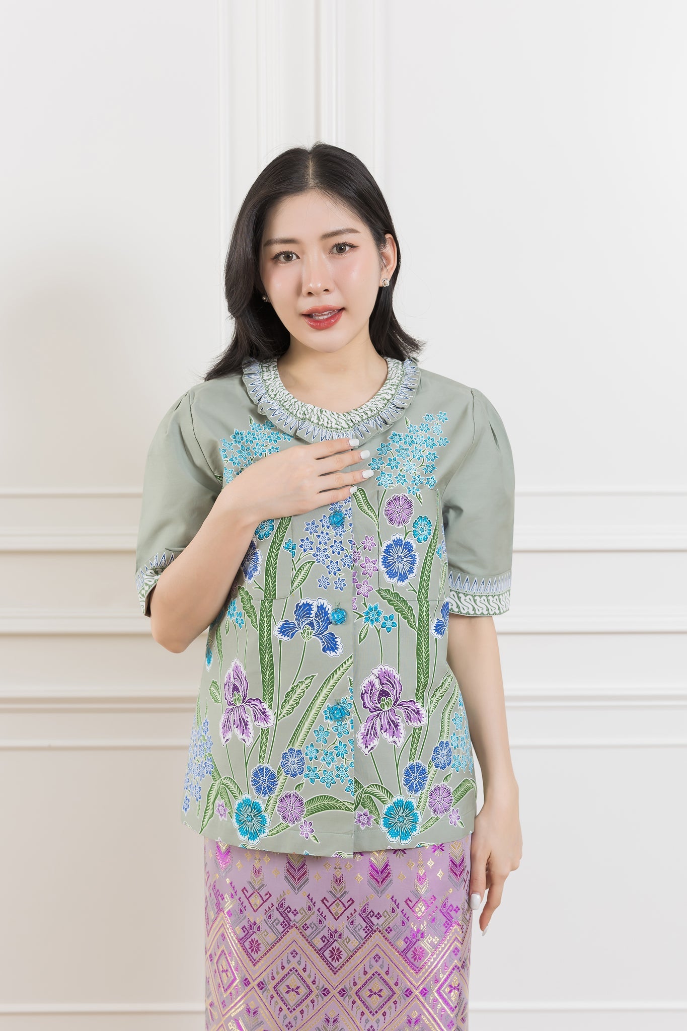 Gray Lucky Orchid Luxury Blouse - SOUTH FABRIC