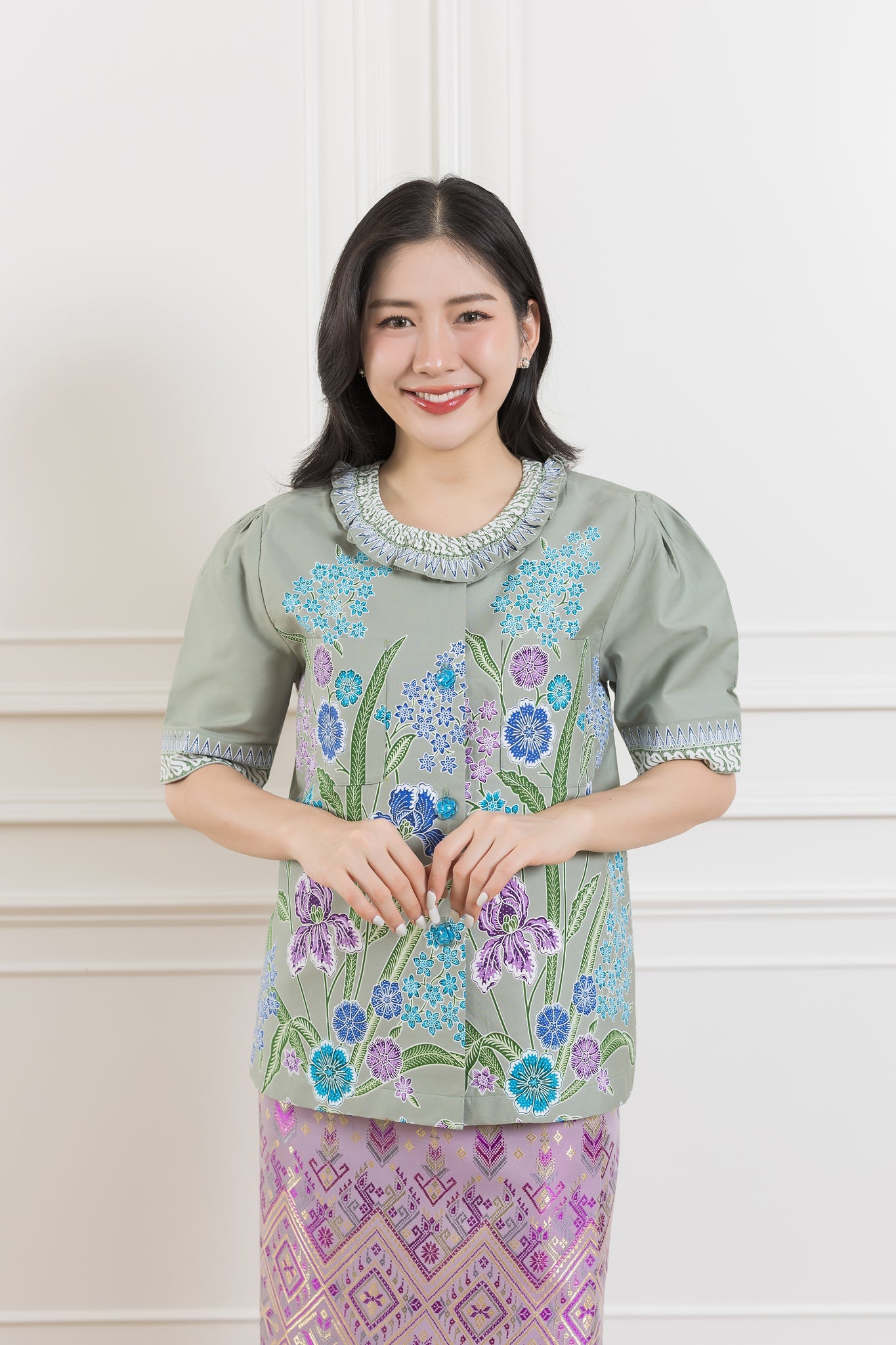 Gray Lucky Orchid Luxury Blouse - SOUTH FABRIC