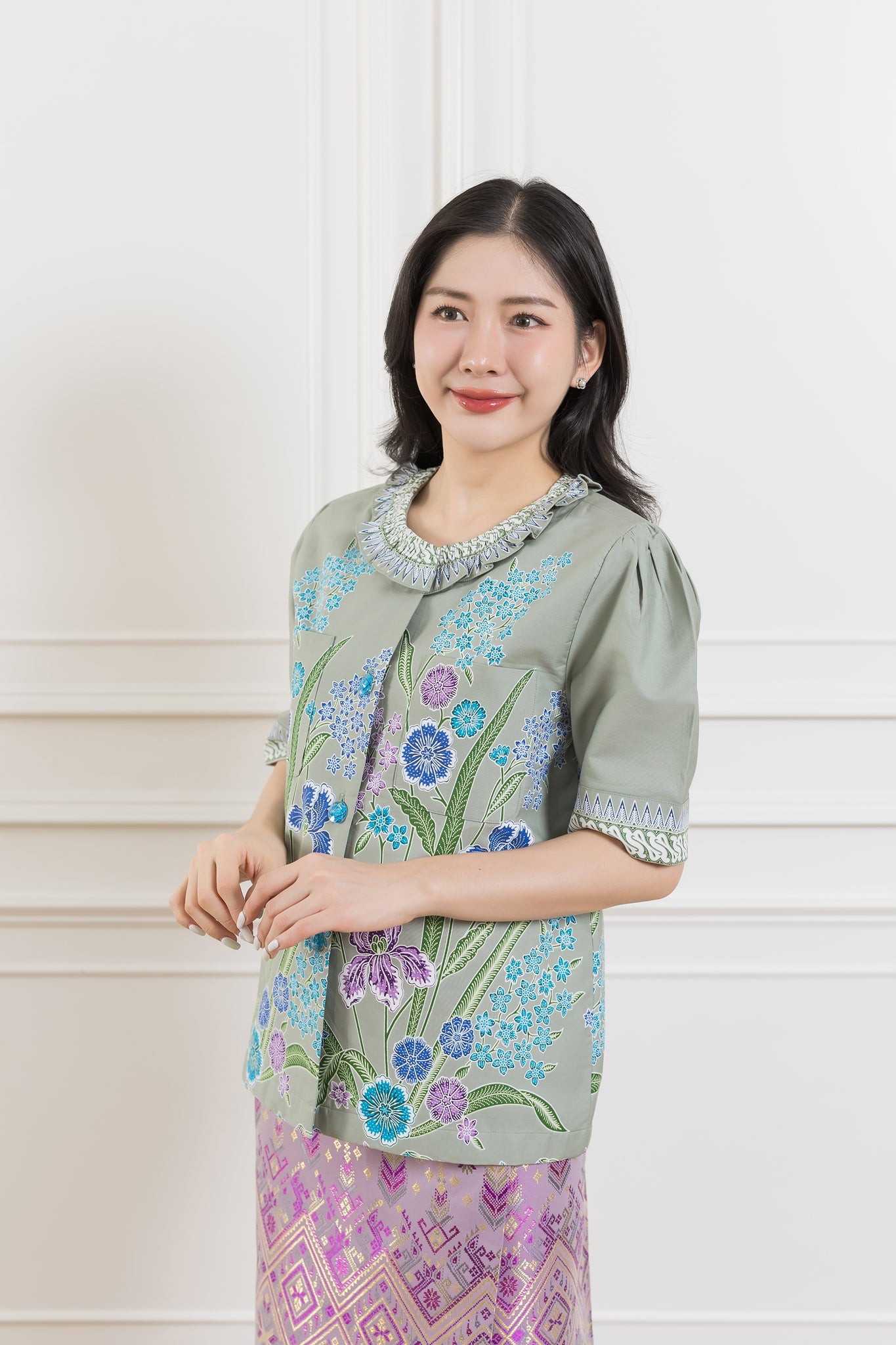 Gray Lucky Orchid Luxury Blouse - SOUTH FABRIC