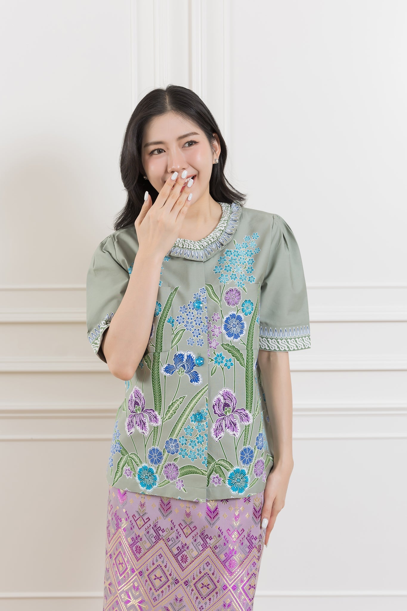Gray Lucky Orchid Luxury Blouse - SOUTH FABRIC