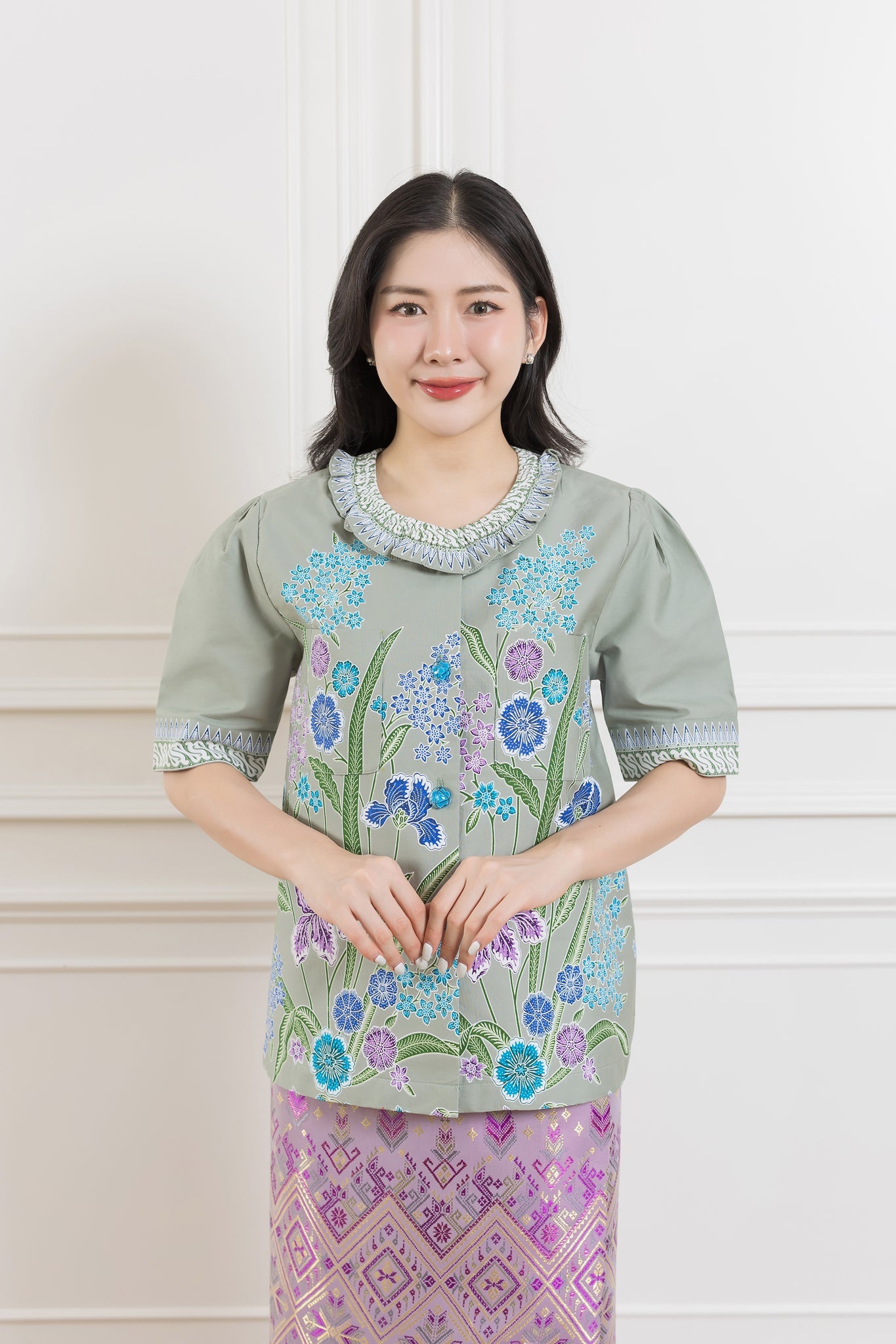 Gray Lucky Orchid Luxury Blouse - SOUTH FABRIC
