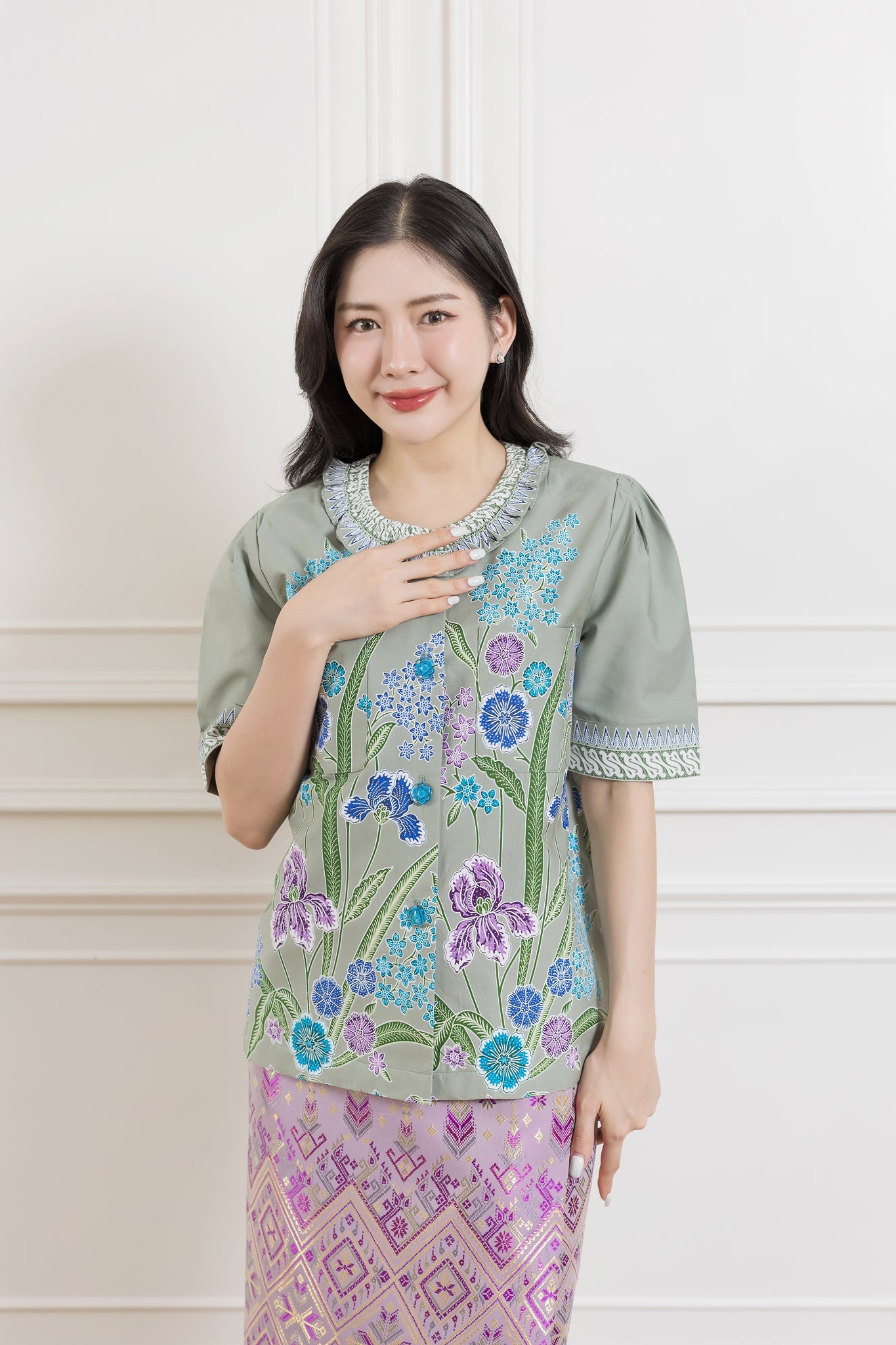 Gray Lucky Orchid Luxury Blouse - SOUTH FABRIC