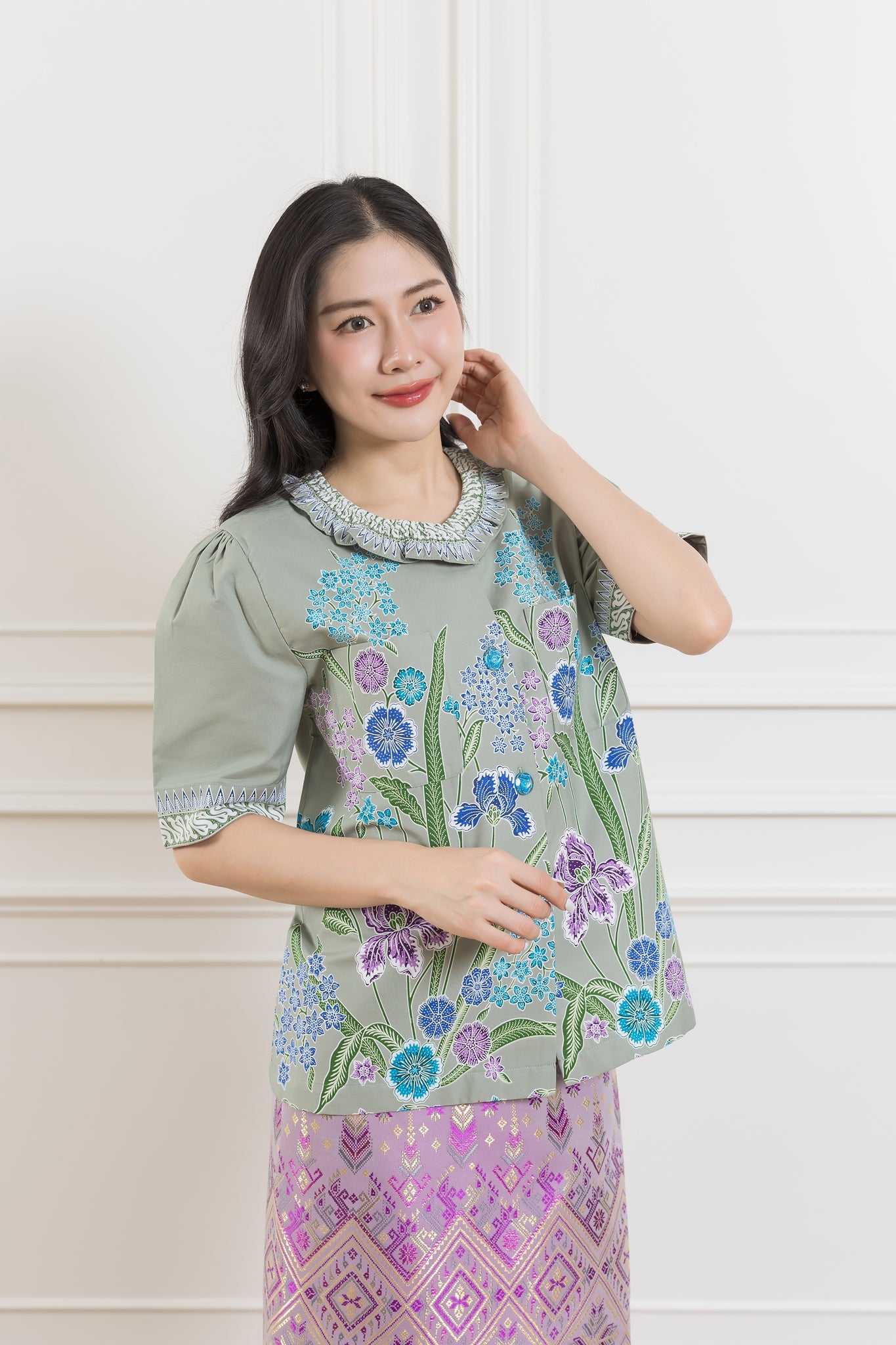 Gray Lucky Orchid Luxury Blouse - SOUTH FABRIC