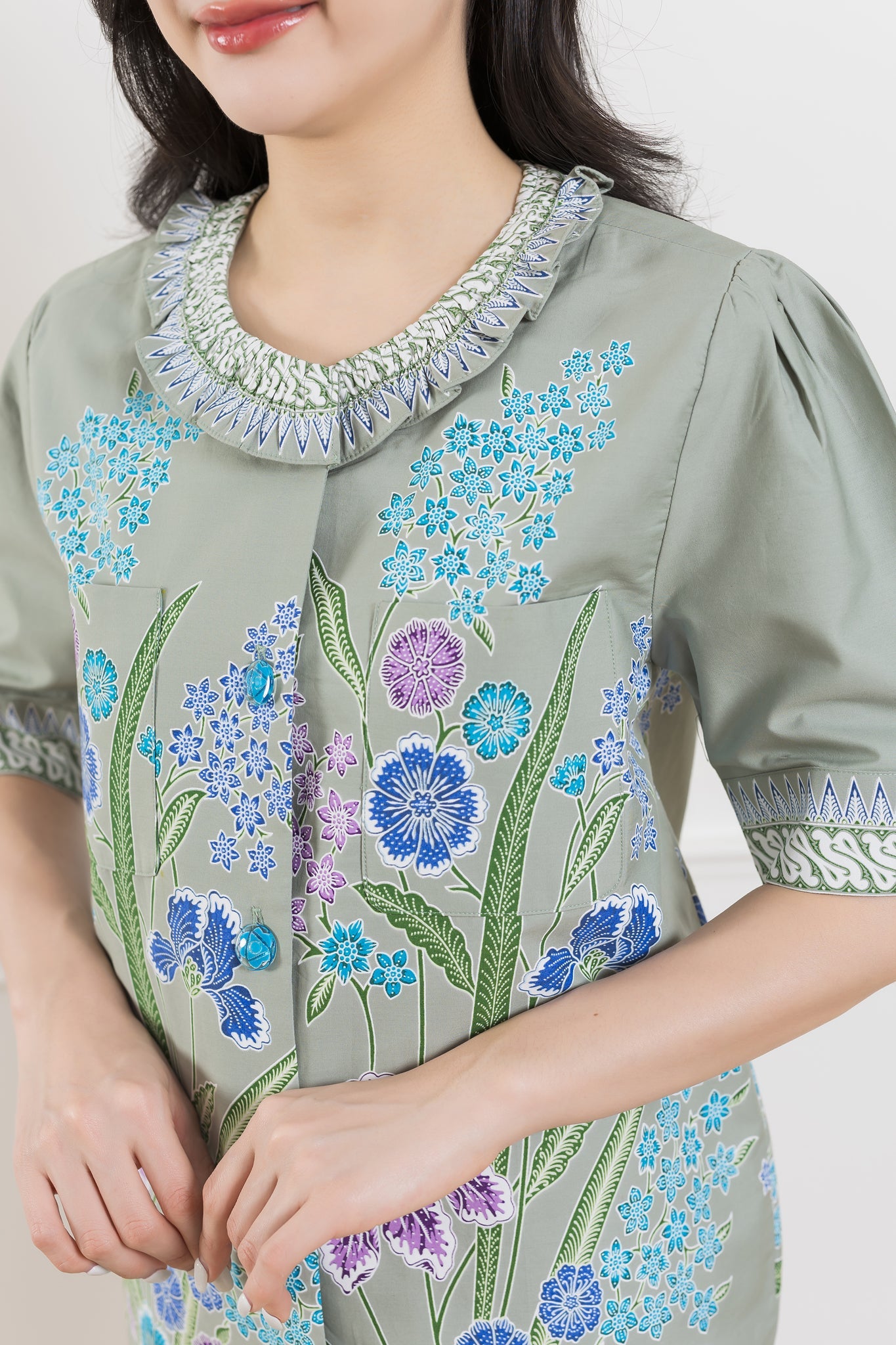 Gray Lucky Orchid Luxury Blouse - SOUTH FABRIC