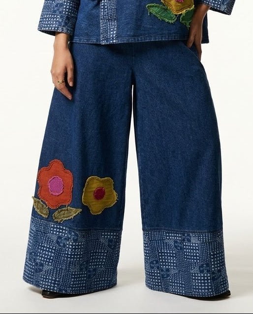 Indigo Mandarin Floral Pants - SIAM TEXTILE