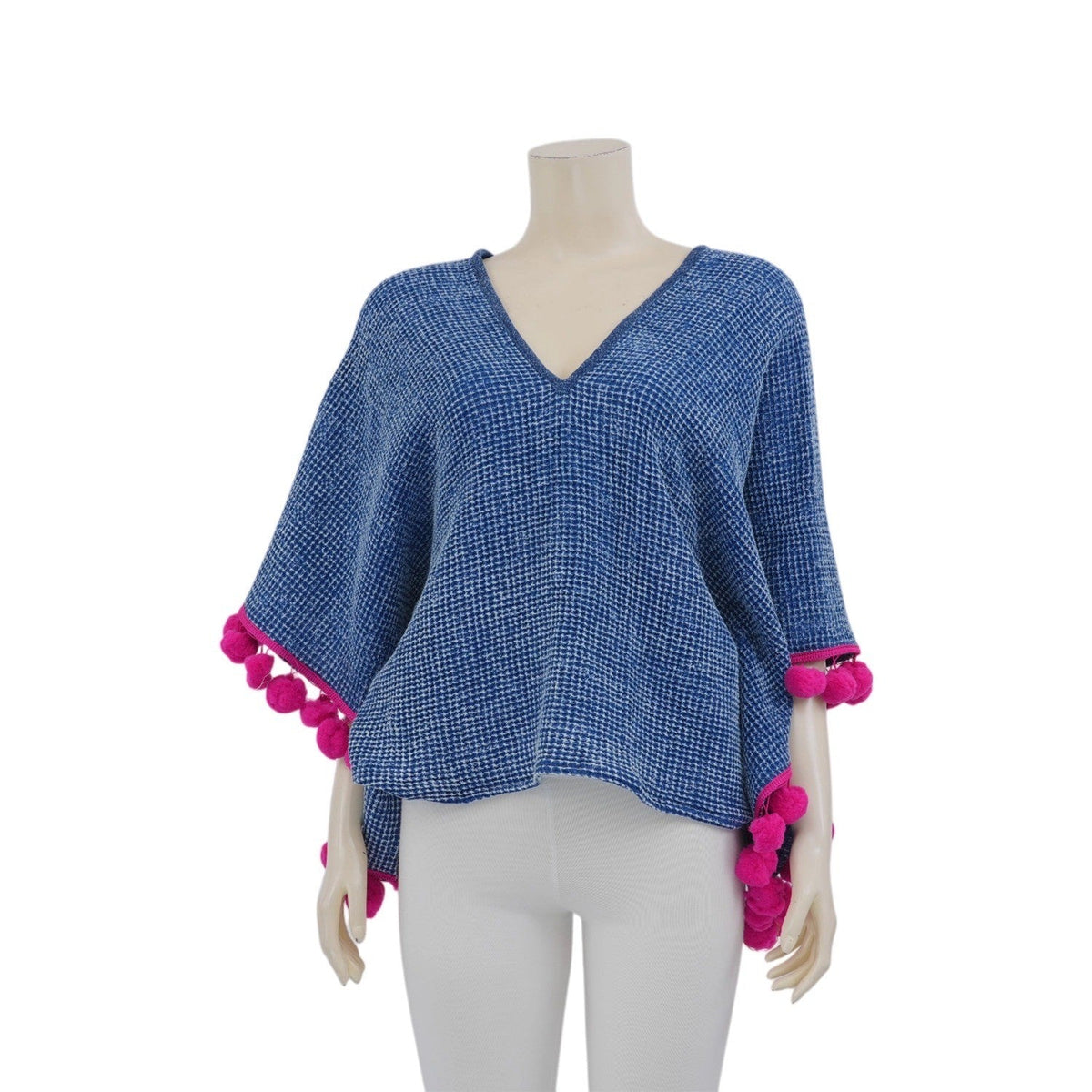 Indigo Pompom Blouse - SIAM TEXTILE