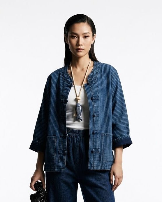 Indigo Stone Mandarin Tops - SIAM TEXTILE