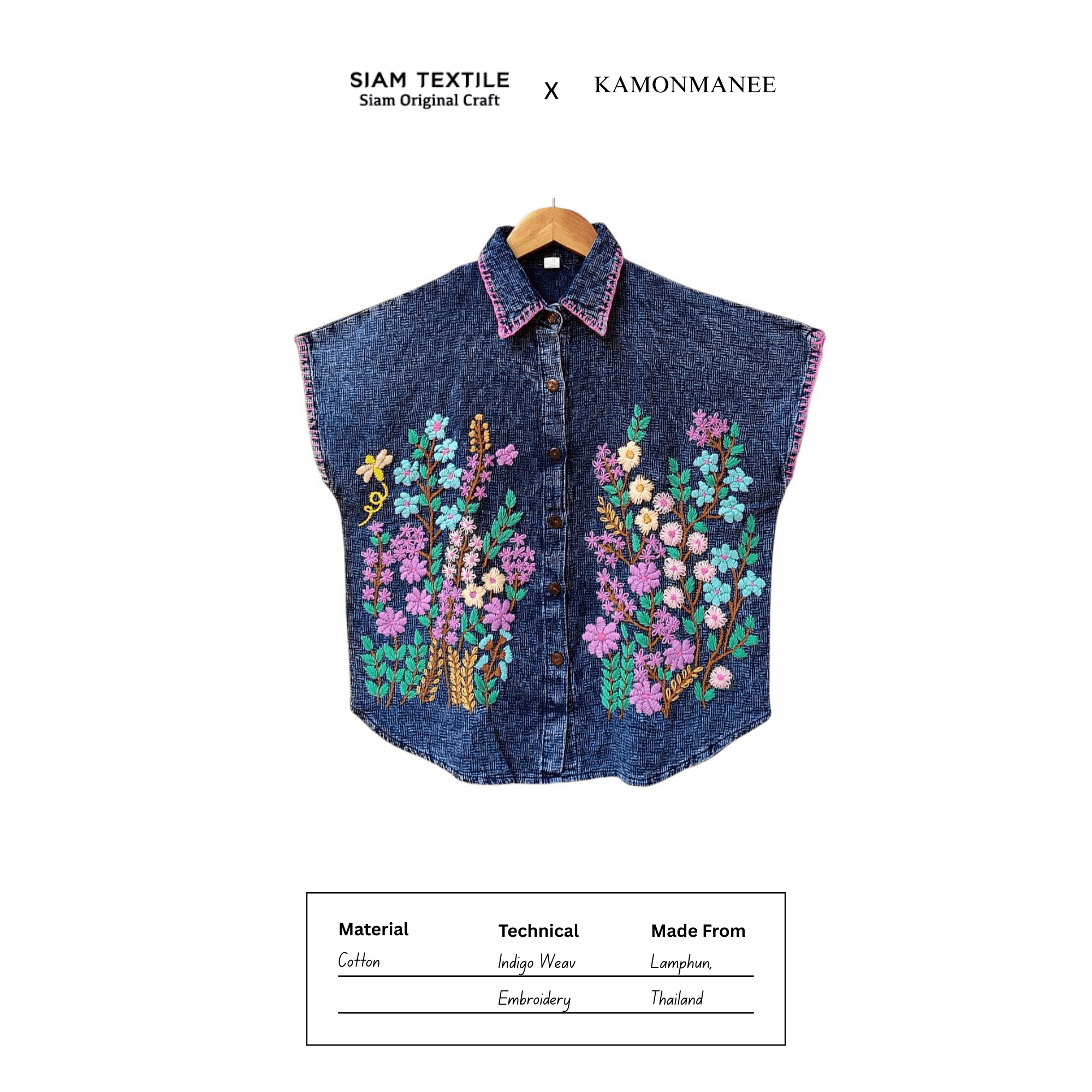 Lamphun Indigo Embroidery Shirt - KAMONMANEE
