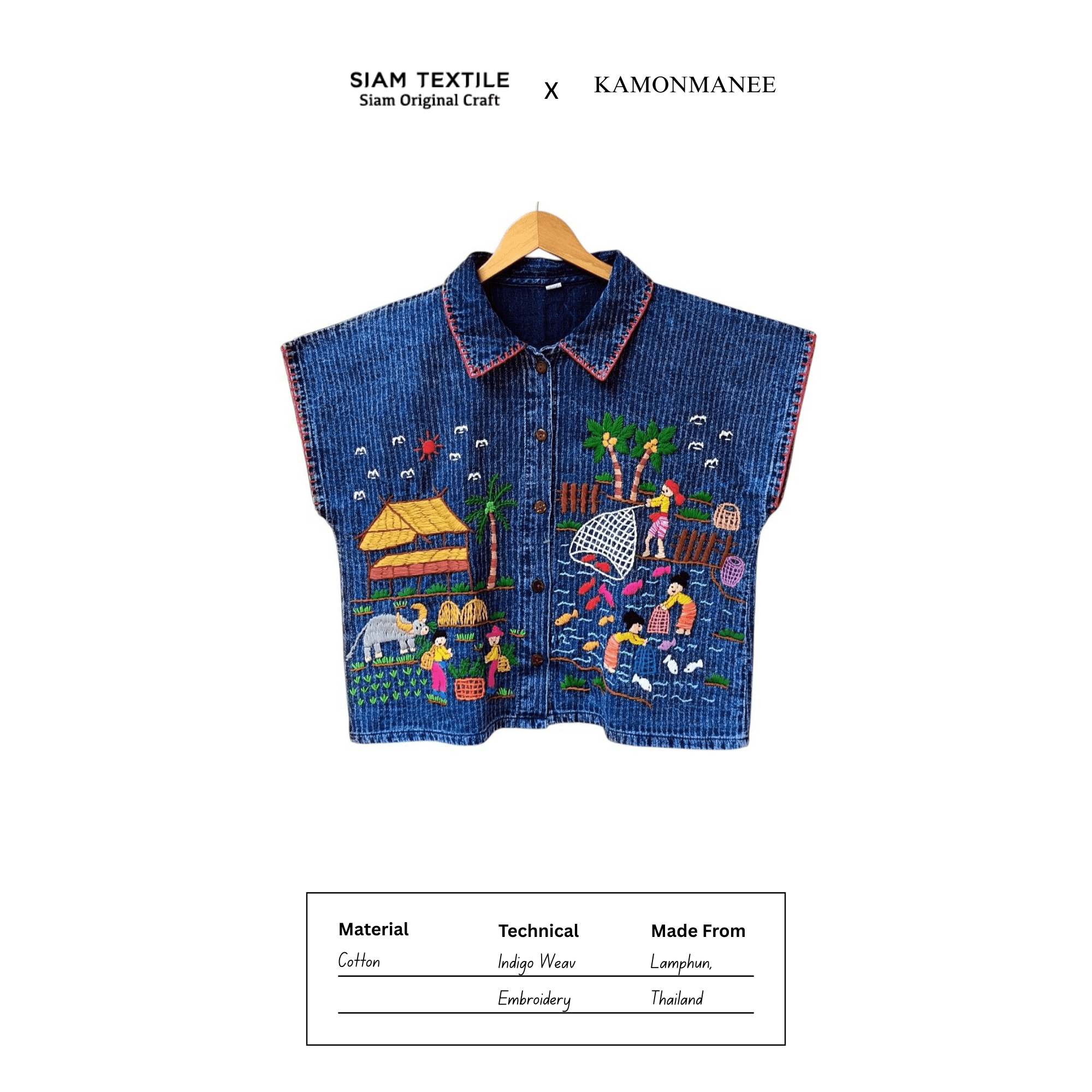 Lamphun Indigo Embroidery Shirt - KAMONMANEE