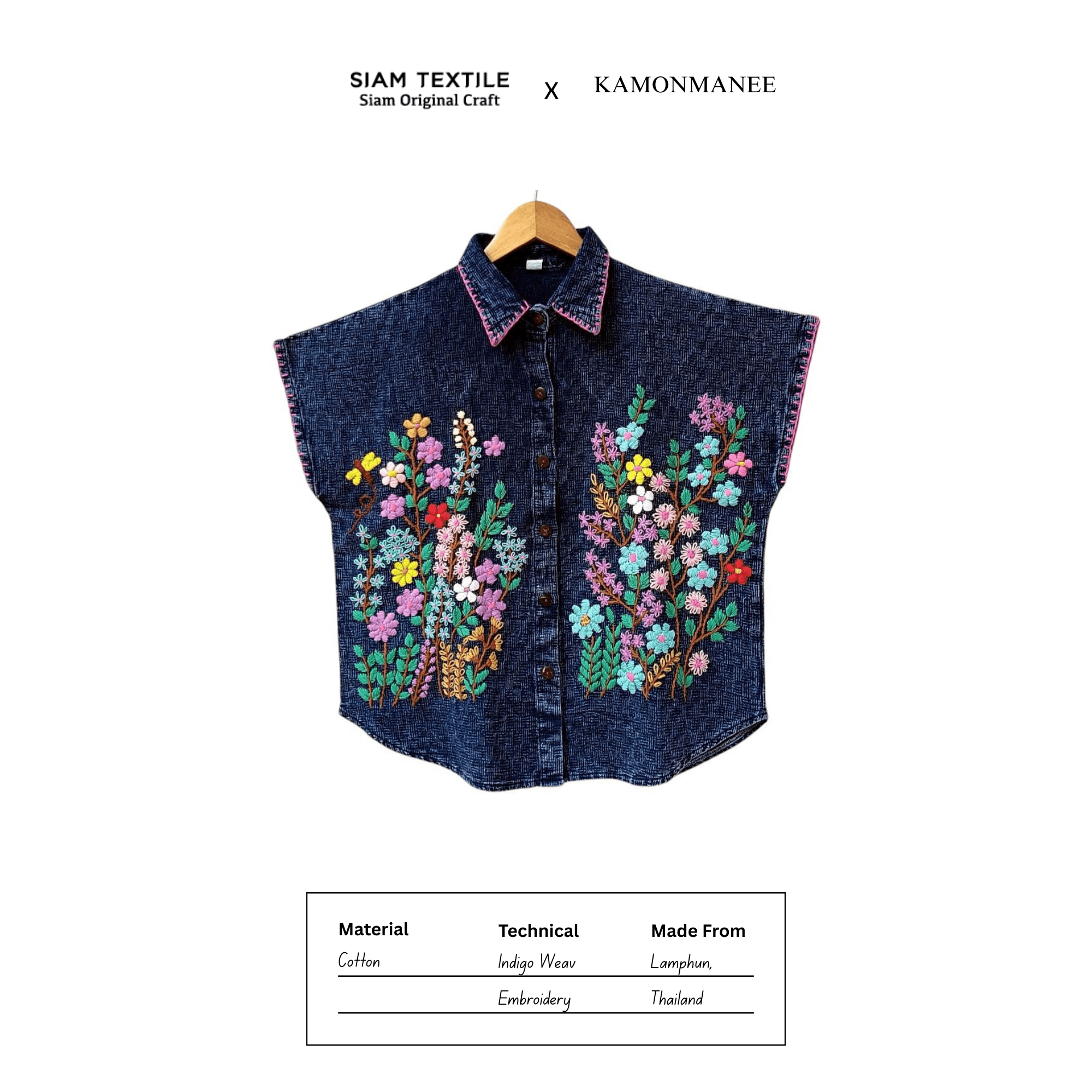 Lamphun Indigo Embroidery Shirt - KAMONMANEE