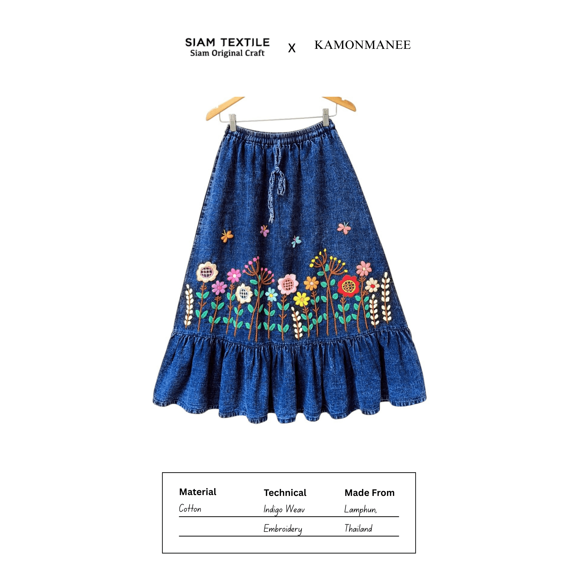 Lamphun Indigo Embroidery Skirt - KAMONMANEE