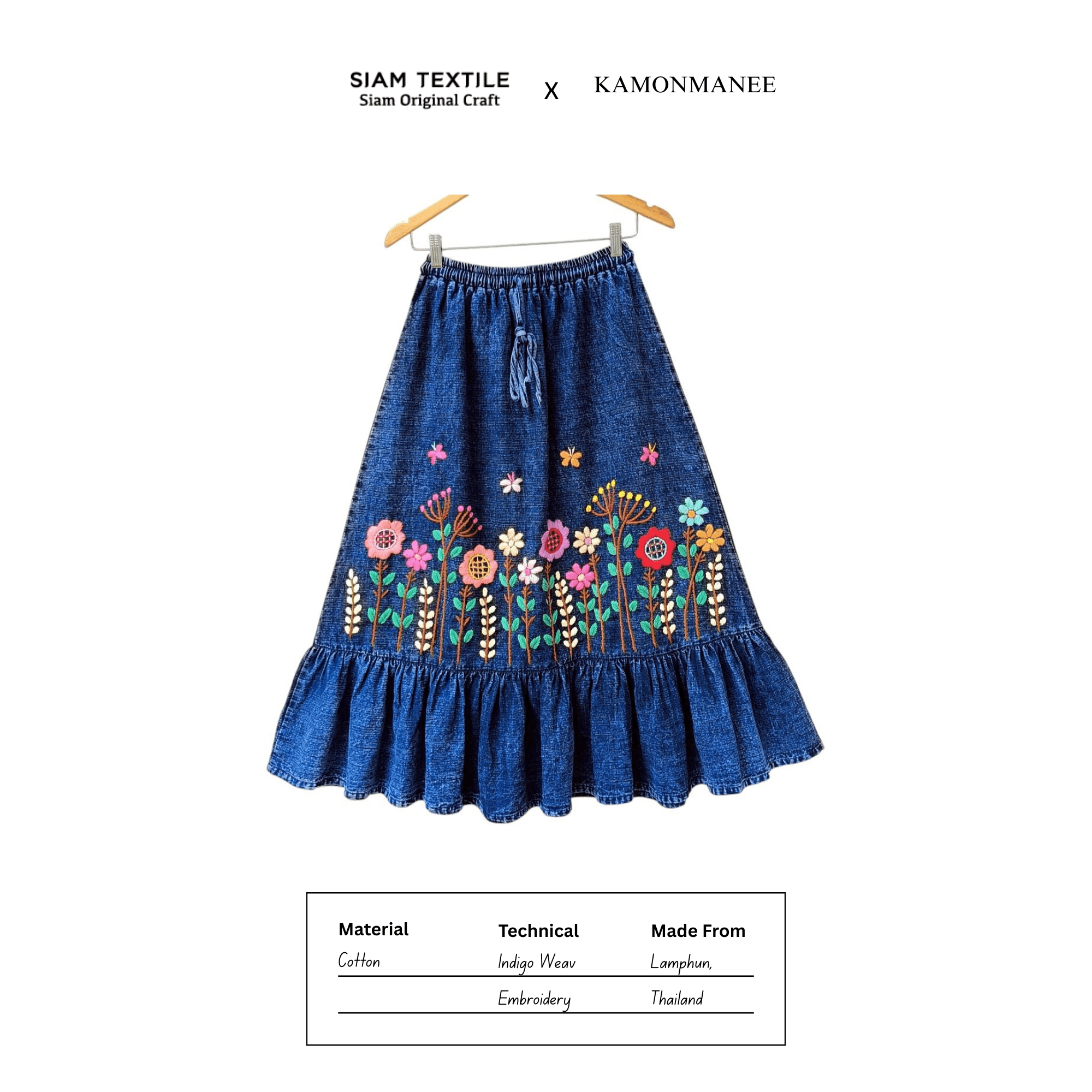 Lamphun Indigo Embroidery Skirt - KAMONMANEE