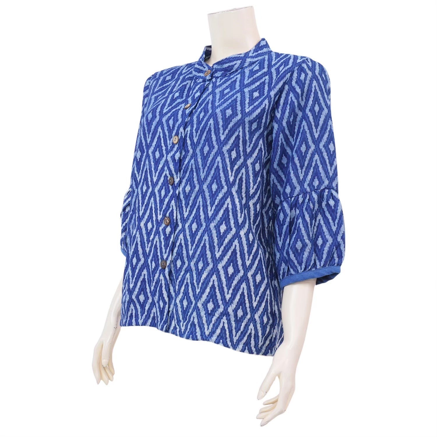 Mandarin Collar Puff Sleeve Blouse - SIAM TEXTILE
