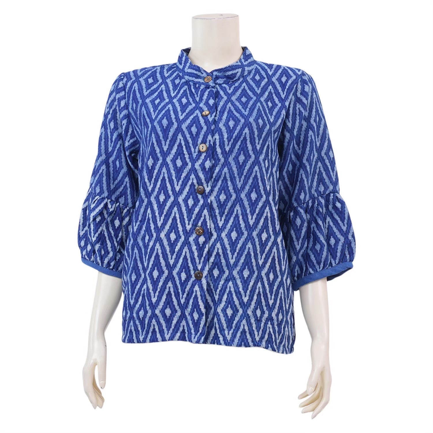 Mandarin Collar Puff Sleeve Blouse - SIAM TEXTILE