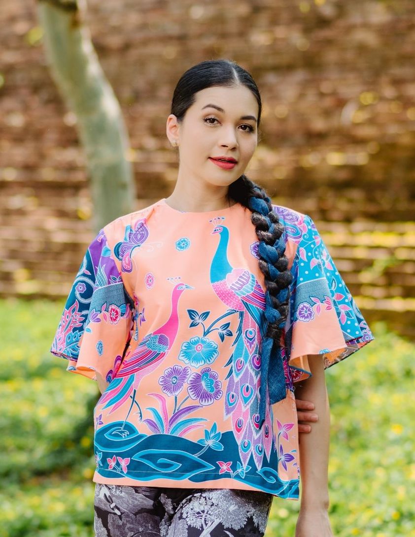 Orange Butterfly Peacock Blouse - SOUTH FABRIC