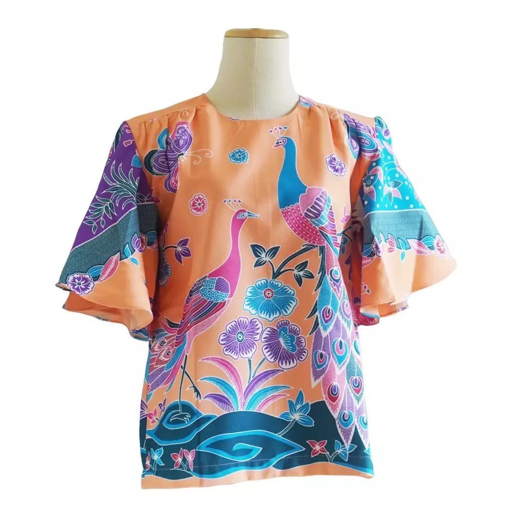 Orange Butterfly Peacock Blouse - SOUTH FABRIC