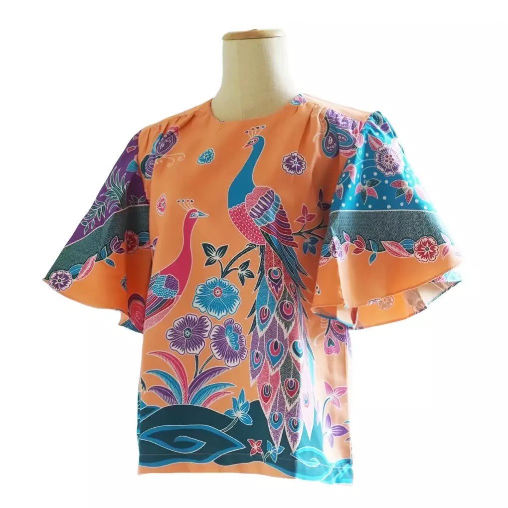 Orange Butterfly Peacock Blouse - SOUTH FABRIC