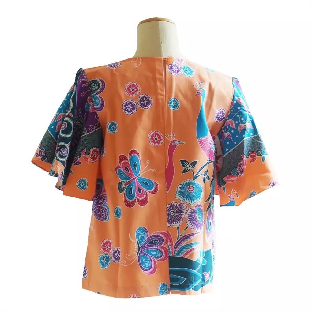 Orange Butterfly Peacock Blouse - SOUTH FABRIC
