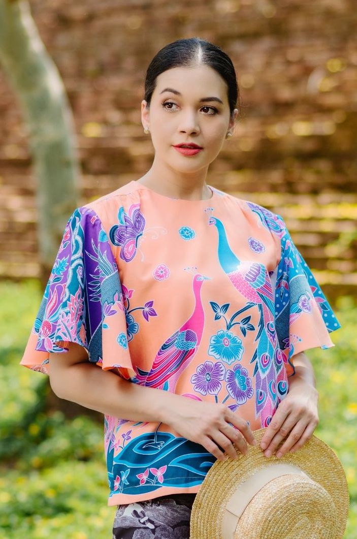 Orange Butterfly Peacock Blouse - SOUTH FABRIC