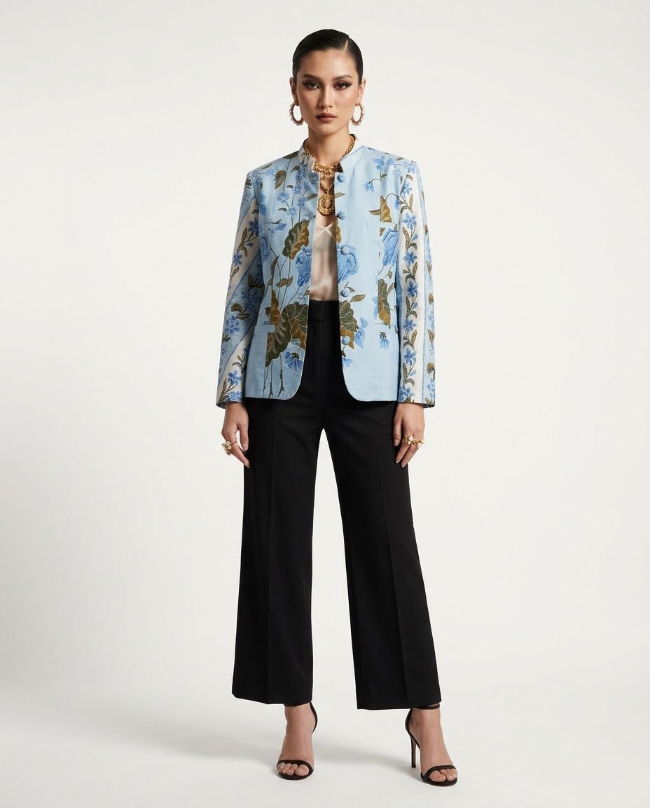 Pastel Mandarin Collar Long Sleeve Jacket - SOUTH FABRIC