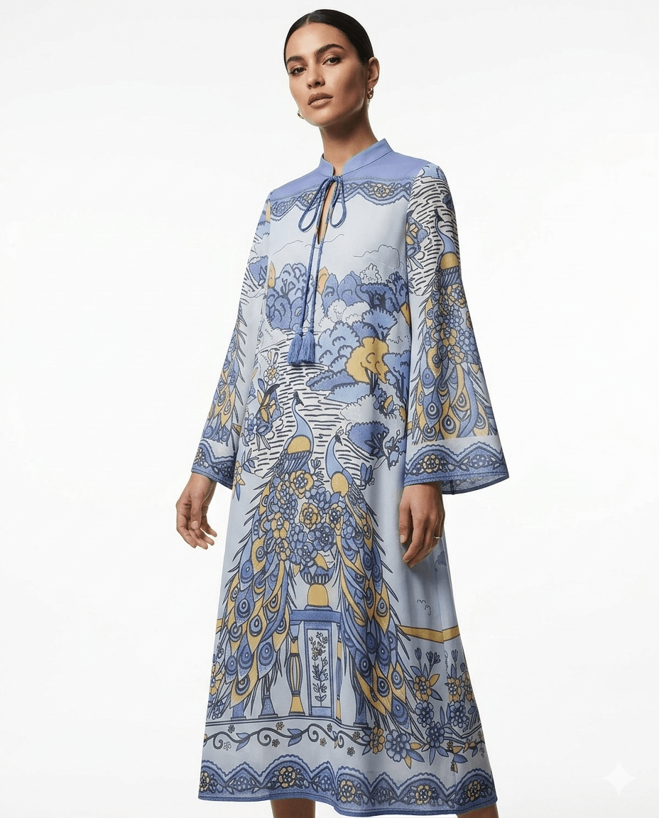 boho peacock dress Chiffon | BALC Peacock feather