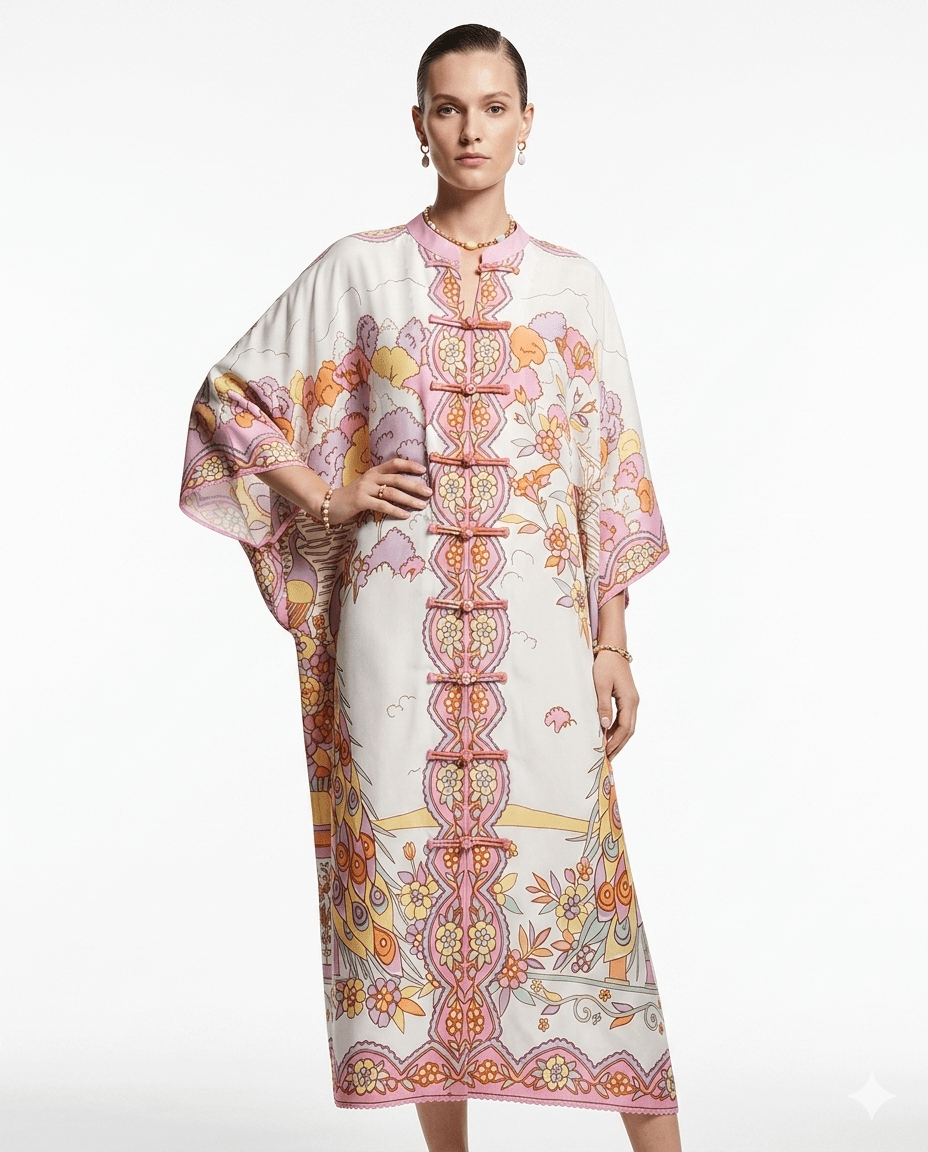 Peacock Chiffon Mandarin Dress - BALC